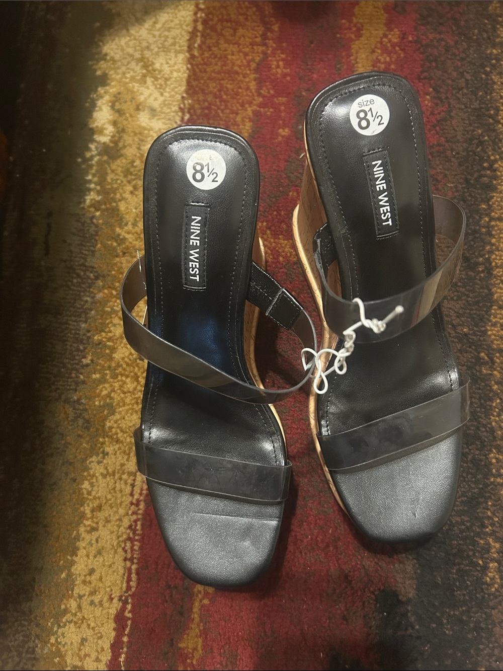 Nine West Rapps3 Black Wedge Heels with Clear Straps